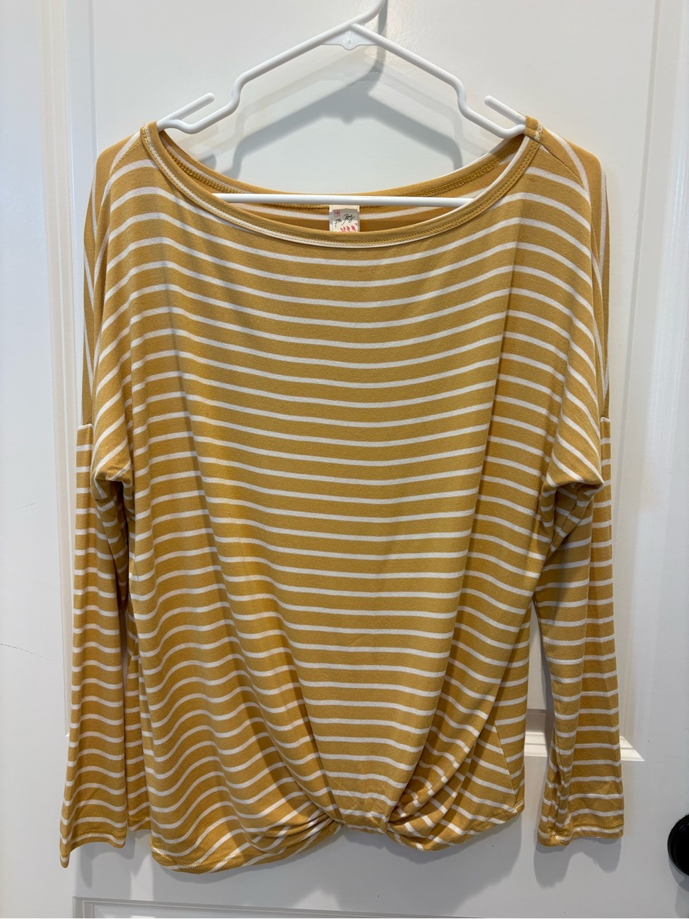 Fifth Ray Mustard Striped Twist Front Long Sleeve Top Small
